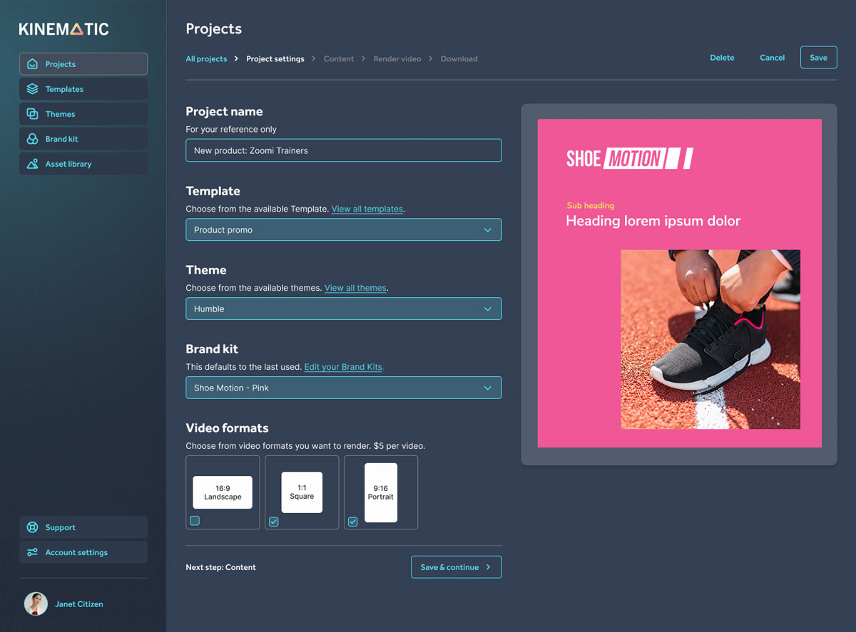 Kinematic Project Settings
